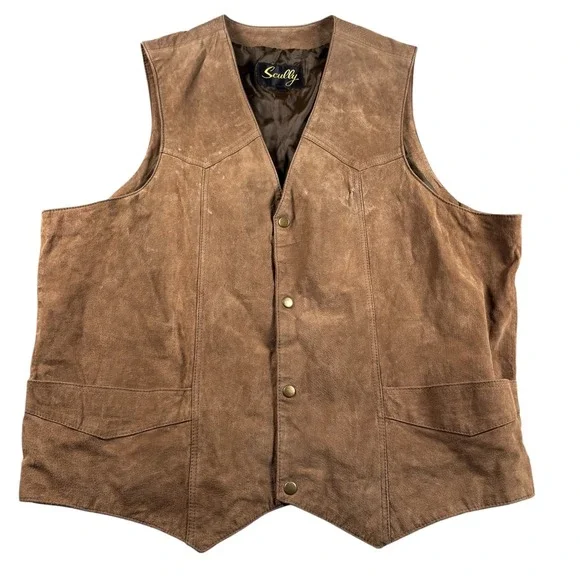 VTG Scully Mens 3X HTF Brown Suede Leather Western Cowboy Snap Front Vest 2290 - Picture 2 of 10